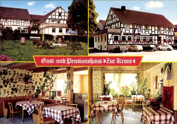Postcard Ziegenhagen Witzenhausen in Hesse, guest and pension house Zur Krone, dining room