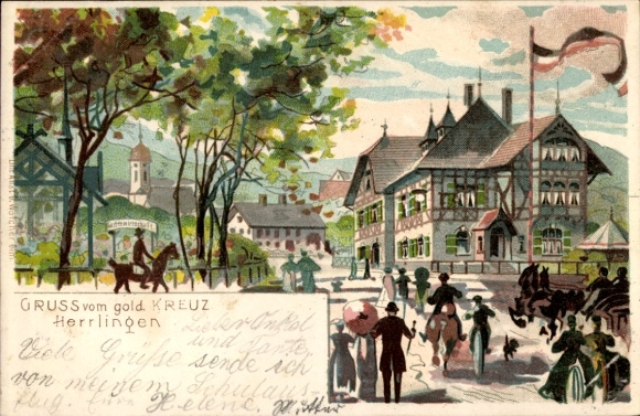 Litho Herrlingen Blaustein in Württemberg, Gasthaus Goldenes Kreuz