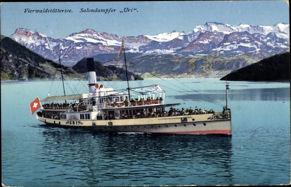 Postcard saloon steamer Uri on Lake Lucerne