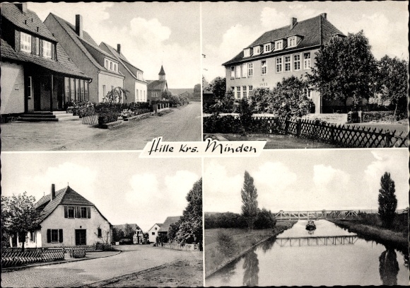 Ak Hille in Ostwestfalen, Brücke, Ortspartien