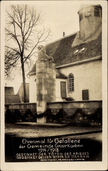 Foto Ak Groß Karben in Hessen, Gedenkteken voor de gevallenen 1914/1918