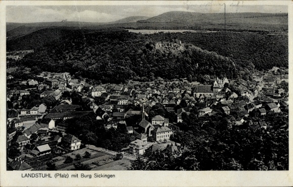 Ak Landstuhl in der Pfalz, Landschaftsaufnahme, Stadtansicht, Burg Sickingen, historische Arch...