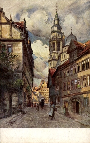 Artist Postcard Wiegk, O., Coburg in Upper Franconia, Gymnasiumsgasse, Moritzkirche