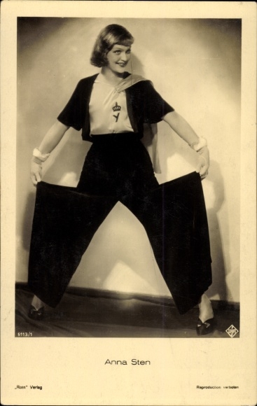 KP Actors Anna Sten, portret, szerokie spodnie