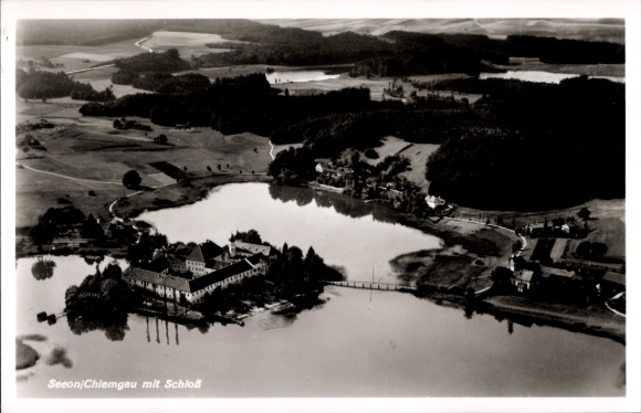 Postcard Seeon Seebruck am Chiemsee Upper Bavaria, castle, aerial photograph