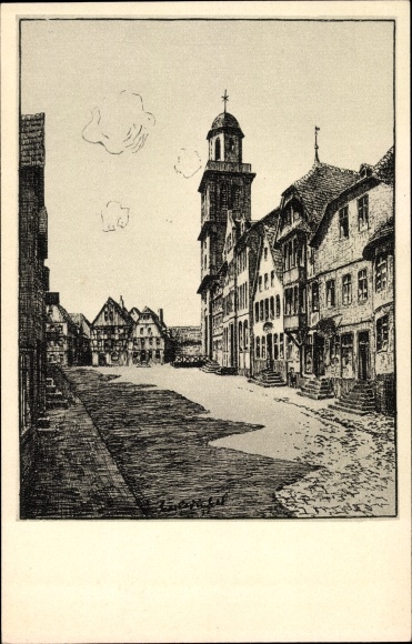 Pocztówkowy kąt artysty, Karl, Lauterbach w Hesji, rynek