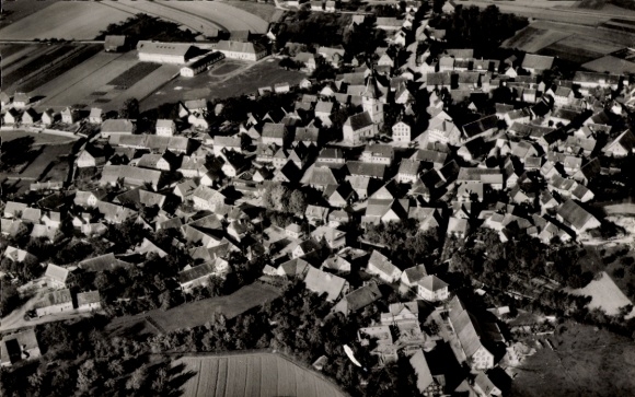 Postcard Blaufelden in Württemberg, aerial view of houses and roofs, rural surroundings