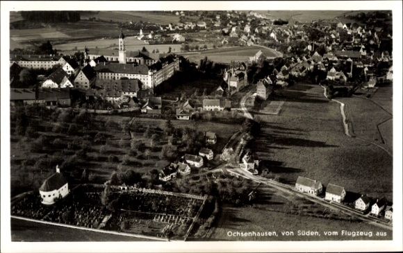 Postcard Ochsenhausen in Upper Swabia, aerial photograph