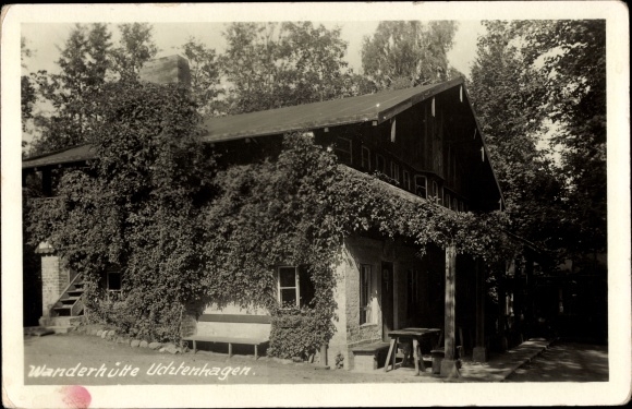 Foto Ak Uchtenhagen Falkenberg, Partie an der Wanderhütte