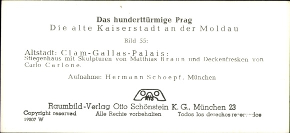 Stereofoniczny obraz przestrzenny zdjęcie Praha Praga, stare miasto, Pałac Clam Gallas, klatka schodowa