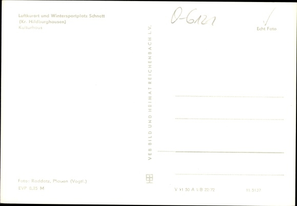 Postcard Schnett Masserberg in Thuringia, culture house with street section