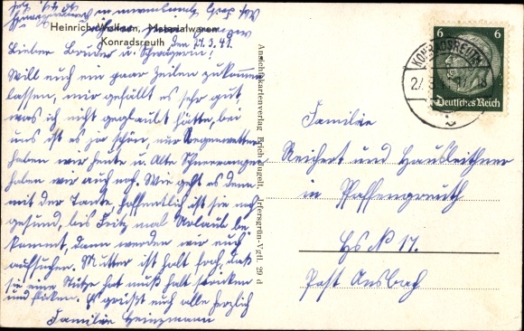 Postcard Konradsreuth in Upper Franconia, general view, main street, market, church