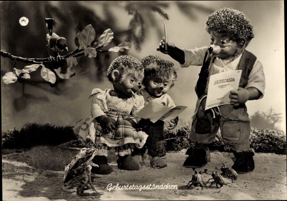 Ak Mecki der Igel, Hausmusik, Igelkinder, Frosch, Mäuse, Maikäfer