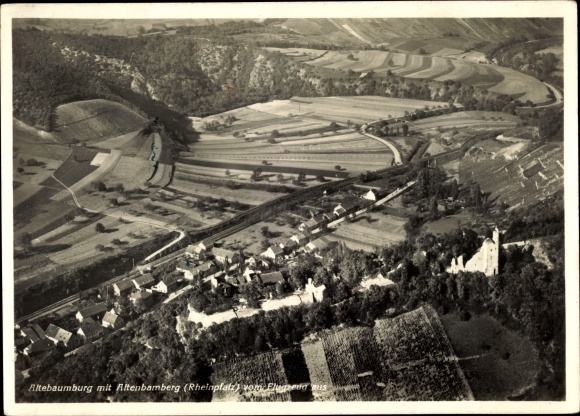 Postcard Altenbamberg, aerial photograph of Altenbaumburg Castle and town