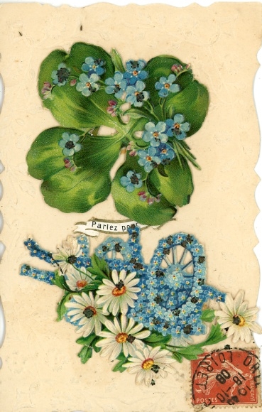 Glitter PC lucky clover, flowers, forget-me-not