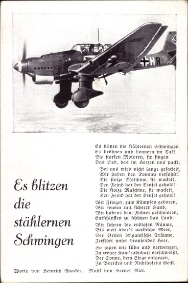 Song Postcard The steel wings flash, H. Anacker, Herms Niel, Junkers Ju 87 B fighter plane