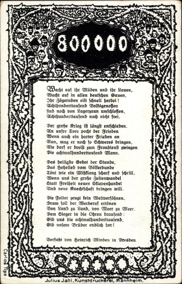 Gedicht Ak Minden, H., 800000, Wacht auf ihr Müden, Volksbund zum Schutz deutscher Kriegsgefangener