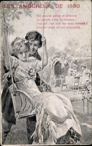 Postcard The Lovers from 1880, Lovers