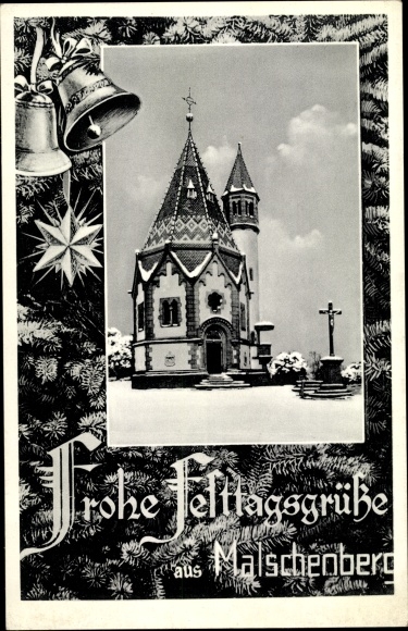 Ak Malschenberg Rauenberg in Baden, Kirche im Winter, Weihnachtsglocken