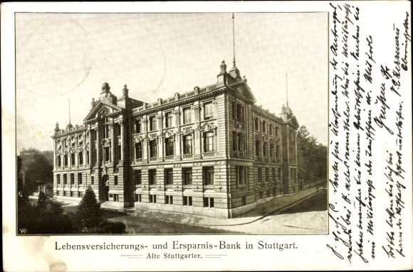 Postcard Stuttgart, Life Insurance and Savings Bank Alte Stuttgarter