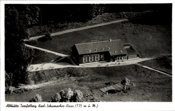 Postcard Traifelberg Honau Lichtenstein in Baden Württemberg, aerial photograph, Karl-Schumacher-Haus
