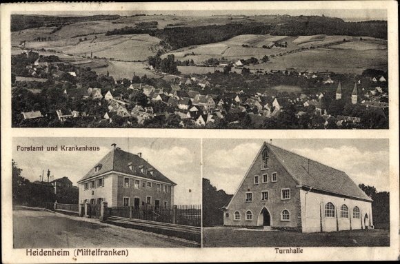 Postcard Heidenheim Middle Franconia, panorama, forest office, hospital, gymnasium