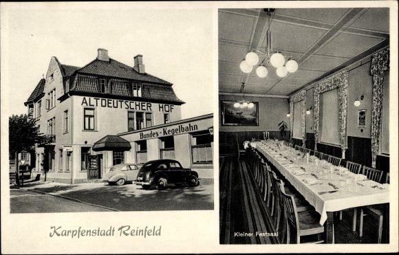 PC Reinfeld in Schleswig Holstein, Karpfenstadt, Altdeutscher Hof, owner Hertha Künken, ballroom
