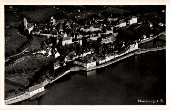 Postcard Meersburg on Lake Constance, aerial view of Lake Constance region, buildings, water view