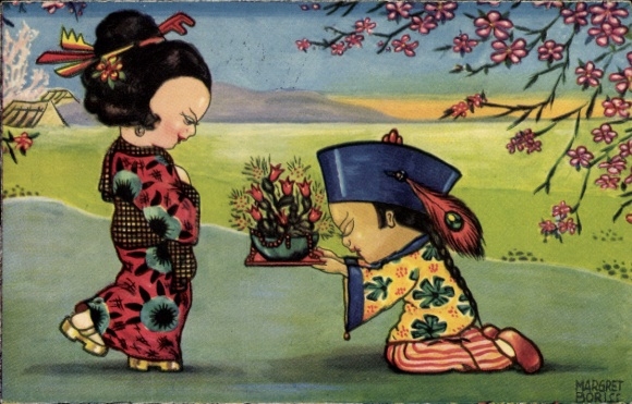 Kunstenaar Ak Boriss, Margret, Meisje in Japans kostuum