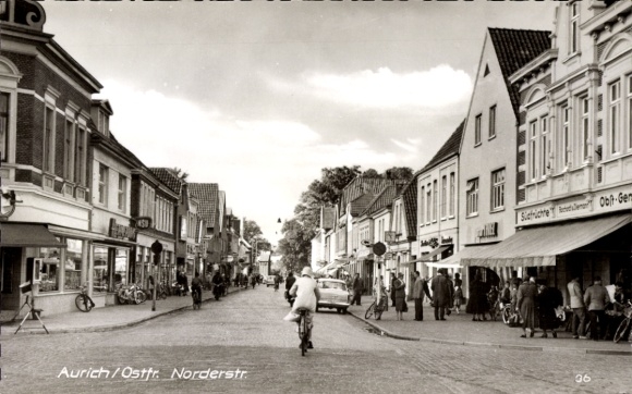 Postcard Aurich in East Frisia, Norderstraße, shops, fruit and vegetables