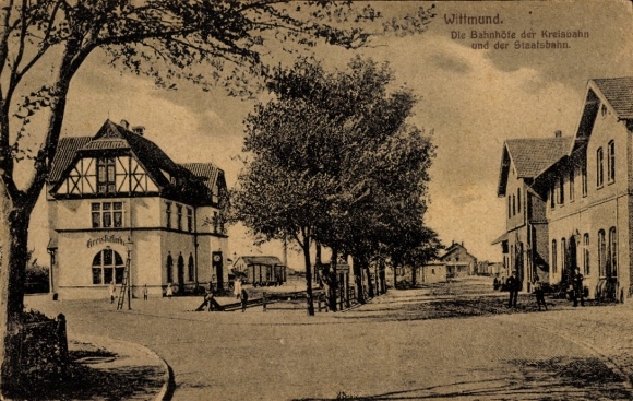 Postcard Wittmund in East Frisia, stations of the district railway and the state railway