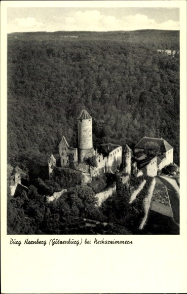 Postcard Neckarzimmern in the Neckar Valley, Hornberg Castle, aerial photograph