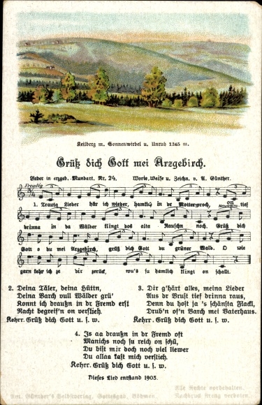 Song Postcard Günther, Anton, Ore Mountain dialect 24, God greet you, my Arzgebirch