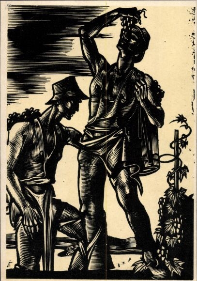 Postcard Zum Tobel, Hedwig, seasons, autumn, allegory, grape harvest