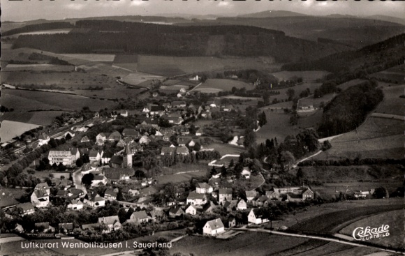 Postcard Wenholthausen Eslohe in Sauerland, aerial photography, panorama, Pension Sauerländer Hof
