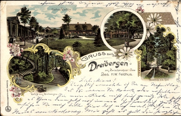 Chromo-Litho Dreibergen Bad Zwischenahn in Oldenburg, forest view, inn, garden area
