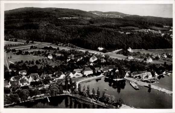 KP Unteruhldingen Uhldingen Mühlhofen nad Jeziorem Bodeńskim, fotografia czarno-biała, widok na Unteruhld