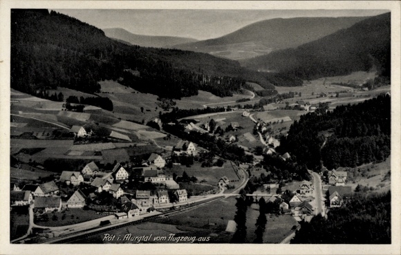 Ak Röt im Murgtal Baiersbronn Schwarzwald, Landschaftsaufnahme, Murgtal, Flugzeugperspektive, Häu