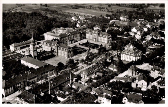 Postcard Bruchsal in Kraichgau, aerial view of Bruchsal Castle, surrounding architecture, landscape