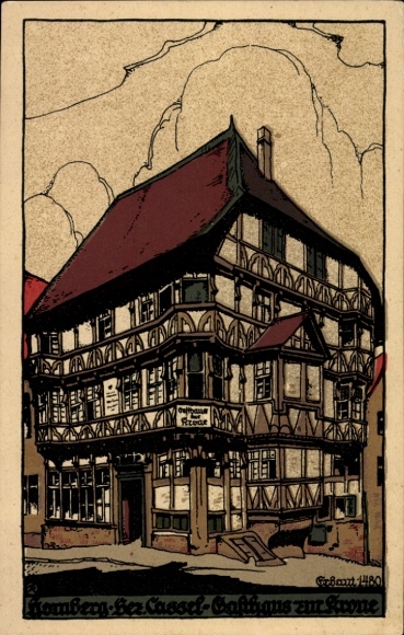 Stone print Postcard Homberg an der Efze Hessen, Gasthaus zur Krone