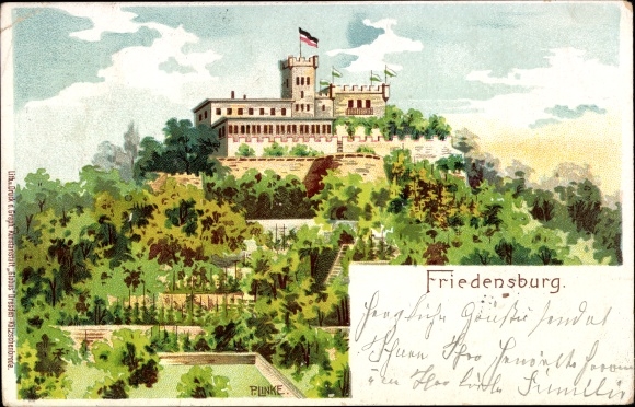 Kunstenaar litho Linke, P., Radebeul Saksen, Berggaststätte Friedensburg