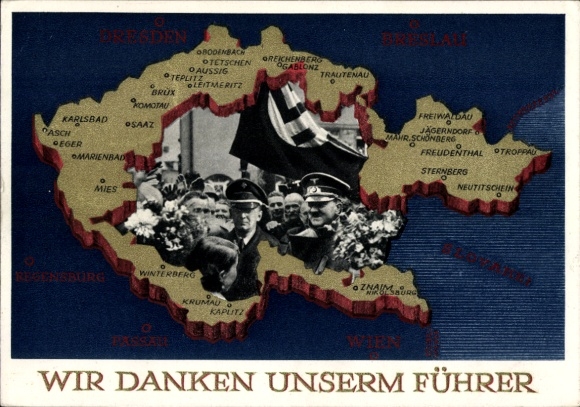 Postal stationery Postcard We thank our Führer, Sudetenland, Bohemia, Moravia, Hitler
