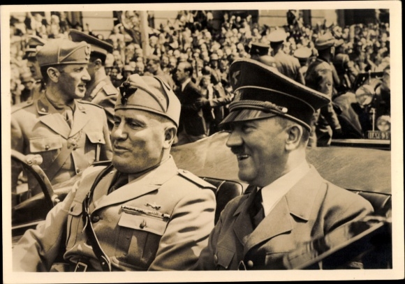 Ak Adolf Hitler, Benito Mussolini, Historische Begegnung in München 1940