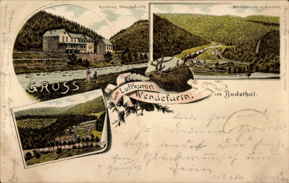 Litho Wendefurth Thale im Harz, Kurhaus, Bodetal