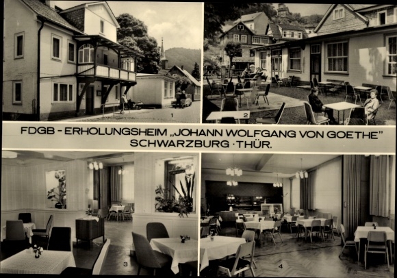Postcard Schwarzburg in Thuringia, FDGB recreation home Johann Wolfgang von Goethe, dining room, club room