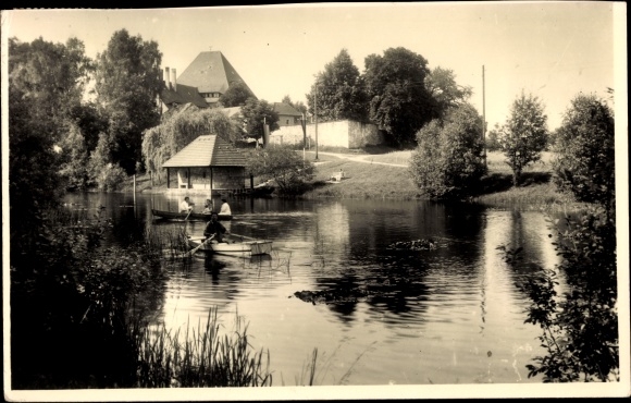Ak Grillenburg Tharandt Sachsen, See, Ruderboot