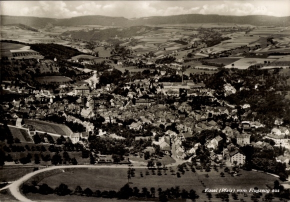 Postcard Kusel in the Palatinate, aerial photograph