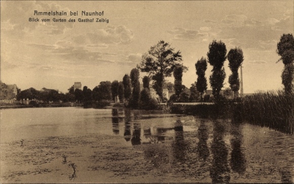 Ak Ammelshain Naunhof bei Leipzig, Blick vom Garten des Gasthof Zeibig, Ammelshain, Wasser, Bä...