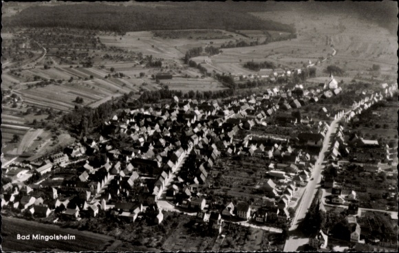 Postcard Bad Mingolsheim Bad Schönborn in Baden, aerial view of many roofs, rural surroundings