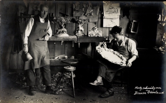 Postcard Woodcarver, Workshop, Craftsman